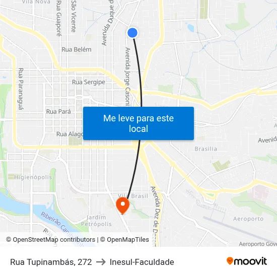 Rua Tupinambás, 272 to Inesul-Faculdade map