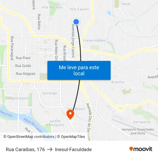 Rua Caraíbas, 176 to Inesul-Faculdade map