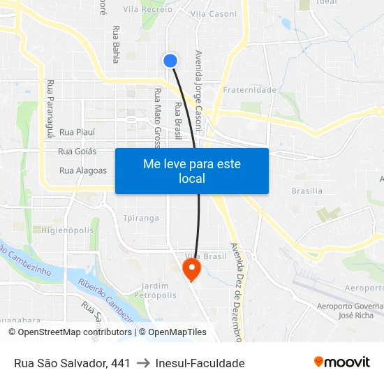 Rua São Salvador, 441 to Inesul-Faculdade map