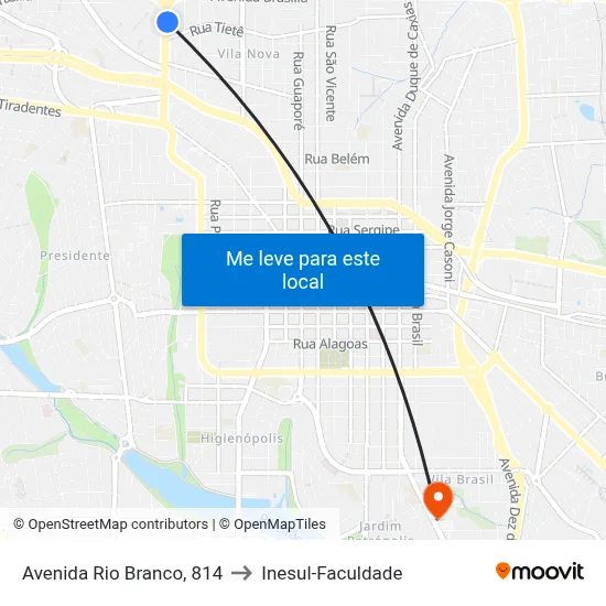 Avenida Rio Branco, 814 to Inesul-Faculdade map