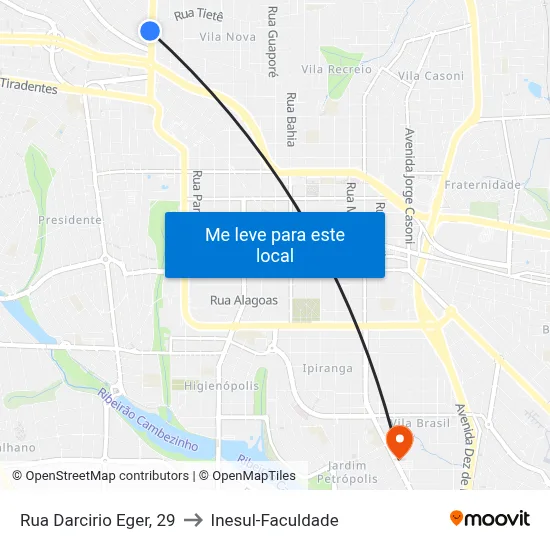 Rua Darcirio Eger, 29 to Inesul-Faculdade map