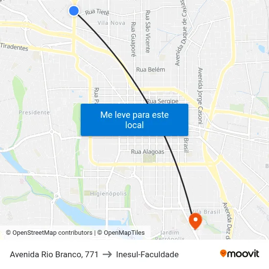 Avenida Rio Branco, 771 to Inesul-Faculdade map