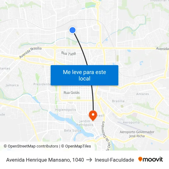 Avenida Henrique Mansano, 1040 to Inesul-Faculdade map