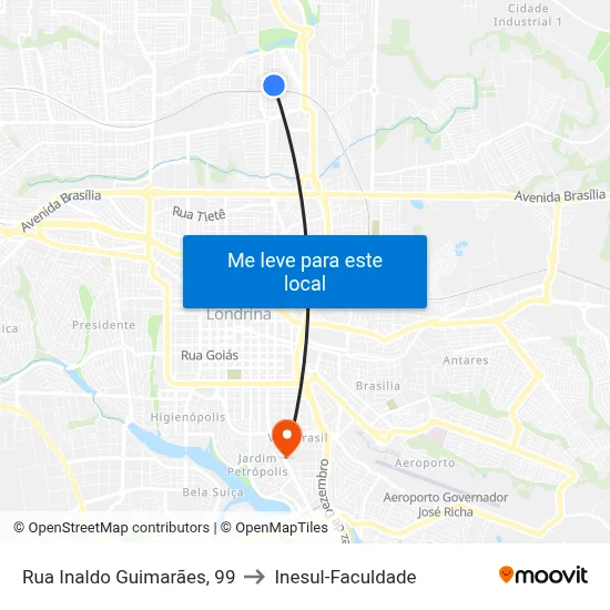 Rua Inaldo Guimarães, 99 to Inesul-Faculdade map