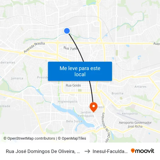Rua José Domingos De Oliveira, 320 to Inesul-Faculdade map