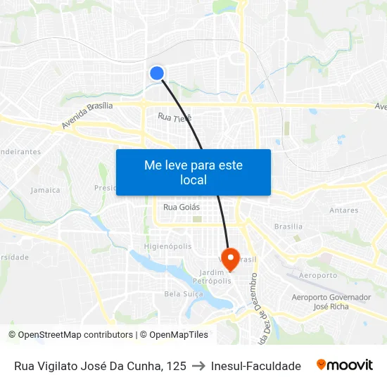 Rua Vigilato José Da Cunha, 125 to Inesul-Faculdade map