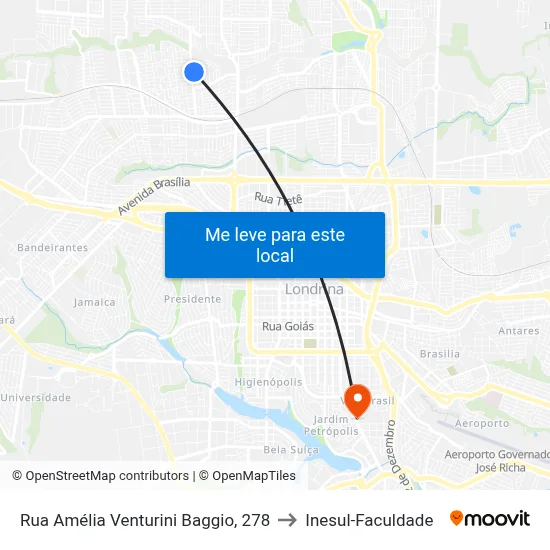Rua Amélia Venturini Baggio, 278 to Inesul-Faculdade map