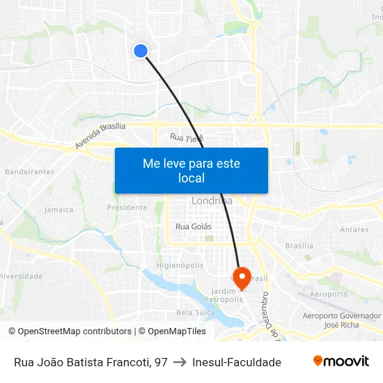 Rua João Batista Francoti, 97 to Inesul-Faculdade map
