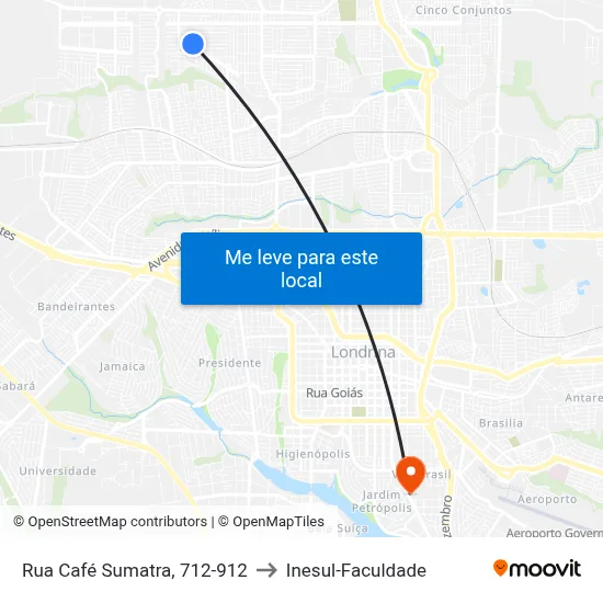 Rua Café Sumatra, 712-912 to Inesul-Faculdade map