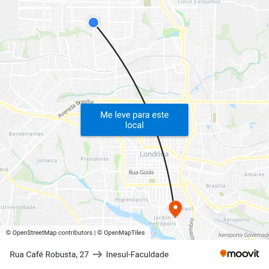 Rua Café Robusta, 27 to Inesul-Faculdade map