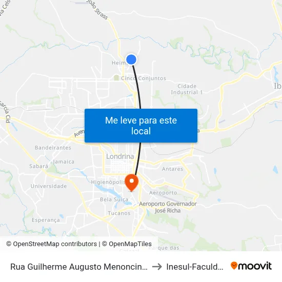 Rua Guilherme Augusto Menoncin, 500 to Inesul-Faculdade map