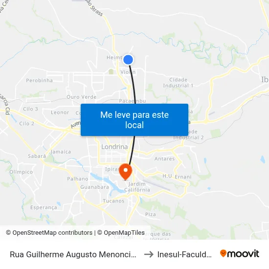 Rua Guilherme Augusto Menoncin, 60 to Inesul-Faculdade map