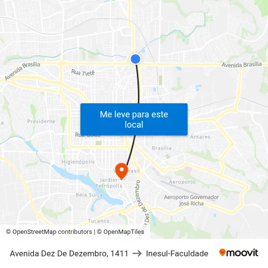 Avenida Dez De Dezembro, 1411 to Inesul-Faculdade map