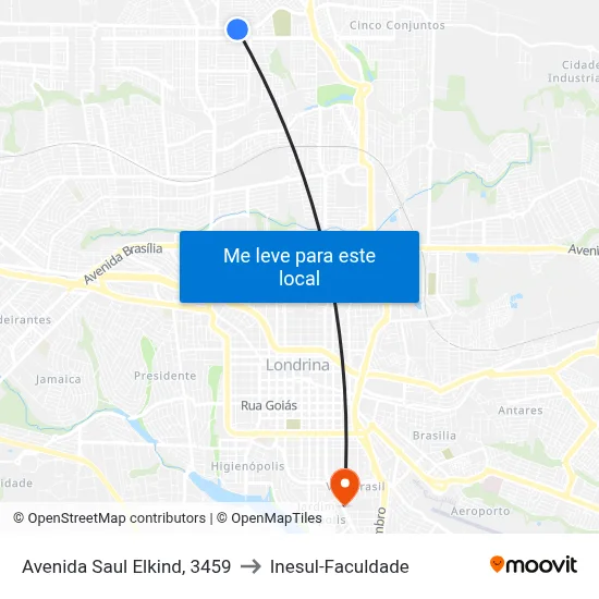 Avenida Saul Elkind, 3459 to Inesul-Faculdade map