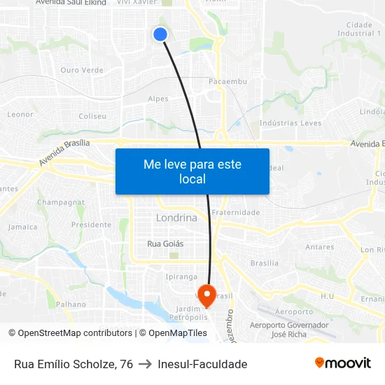 Rua Emílio Scholze, 76 to Inesul-Faculdade map