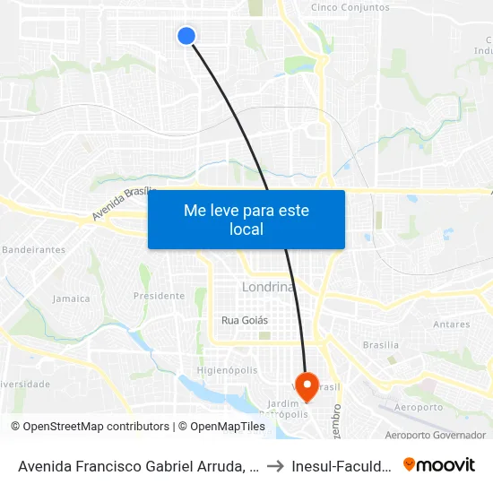 Avenida Francisco Gabriel Arruda, 1026 to Inesul-Faculdade map