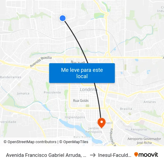 Avenida Francisco Gabriel Arruda, 51-111 to Inesul-Faculdade map