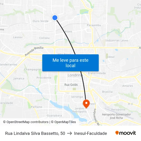 Rua Lindalva Silva Bassetto, 50 to Inesul-Faculdade map