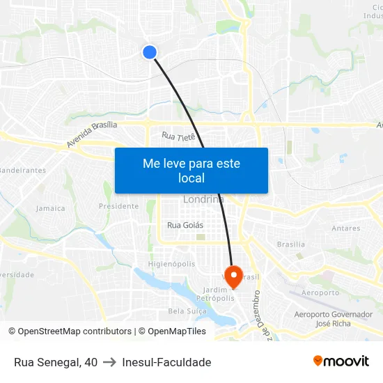 Rua Senegal, 40 to Inesul-Faculdade map