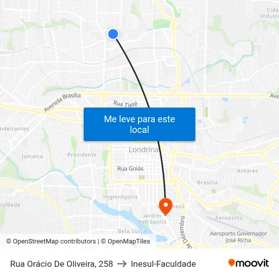 Rua Orácio De Oliveira, 258 to Inesul-Faculdade map