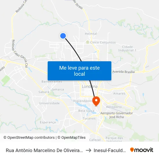 Rua Antônio Marcelino De Oliveira, 690 to Inesul-Faculdade map