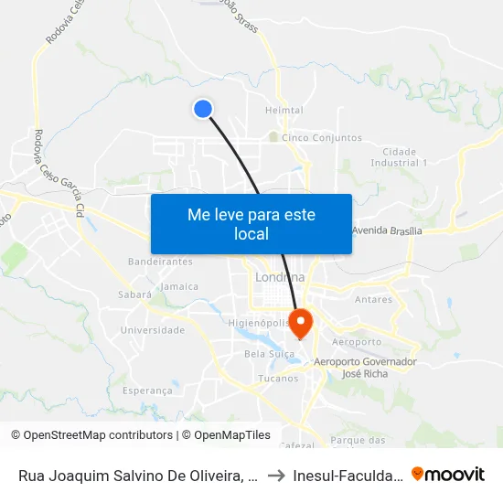 Rua Joaquim Salvino De Oliveira, 198 to Inesul-Faculdade map