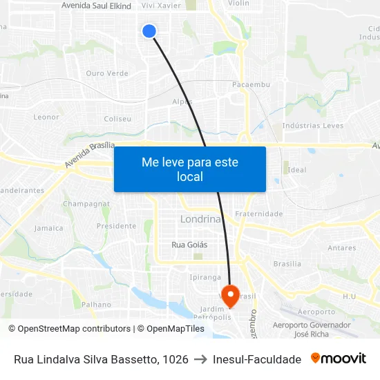 Rua Lindalva Silva Bassetto, 1026 to Inesul-Faculdade map