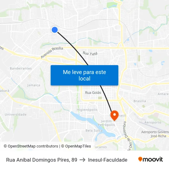 Rua Aníbal Domingos Píres, 89 to Inesul-Faculdade map