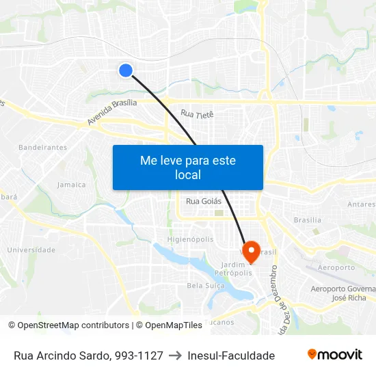 Rua Arcindo Sardo, 993-1127 to Inesul-Faculdade map