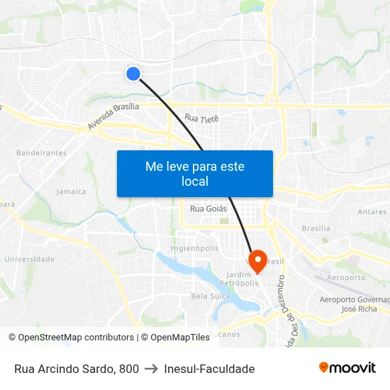 Rua Arcindo Sardo, 800 to Inesul-Faculdade map