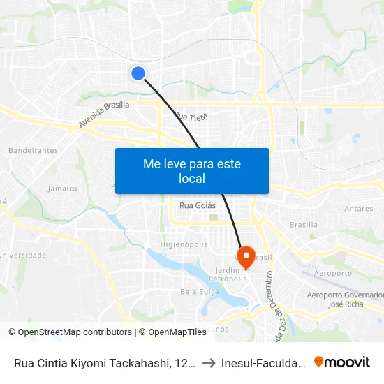 Rua Cintia Kiyomi Tackahashi, 1202 to Inesul-Faculdade map