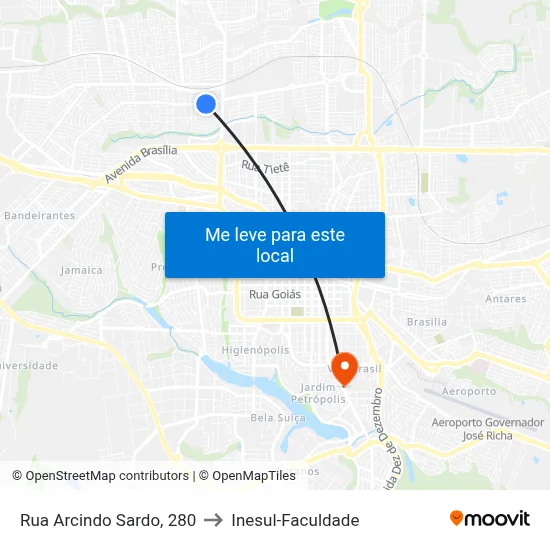 Rua Arcindo Sardo, 280 to Inesul-Faculdade map