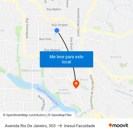 Avenida Rio De Janeiro, 303 to Inesul-Faculdade map