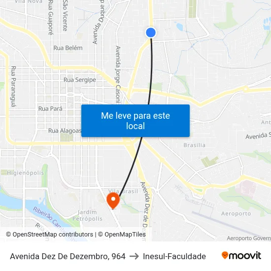 Avenida Dez De Dezembro, 964 to Inesul-Faculdade map