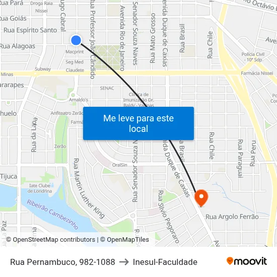 Rua Pernambuco, 982-1088 to Inesul-Faculdade map