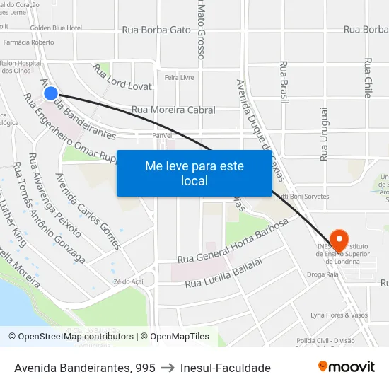 Avenida Bandeirantes, 995 to Inesul-Faculdade map