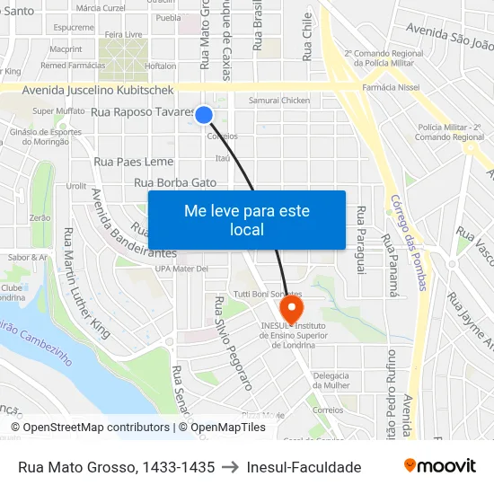 Rua Mato Grosso, 1433-1435 to Inesul-Faculdade map