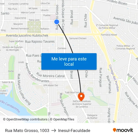 Rua Mato Grosso, 1003 to Inesul-Faculdade map
