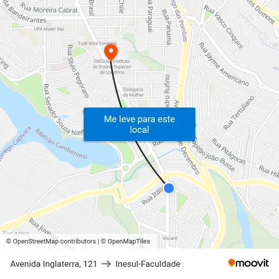 Avenida Inglaterra, 121 to Inesul-Faculdade map