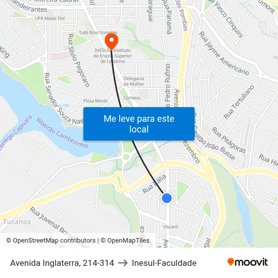 Avenida Inglaterra, 214-314 to Inesul-Faculdade map