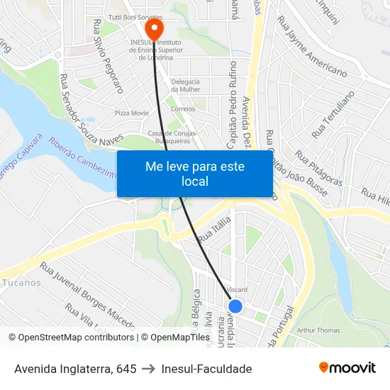 Avenida Inglaterra, 645 to Inesul-Faculdade map
