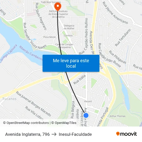 Avenida Inglaterra, 796 to Inesul-Faculdade map