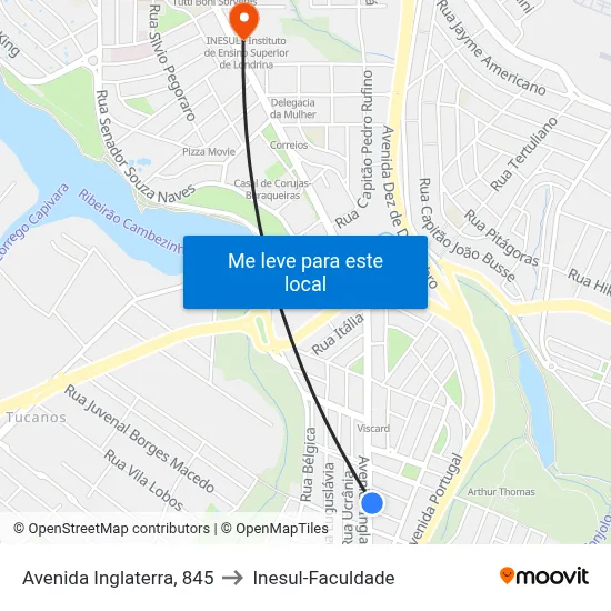 Avenida Inglaterra, 845 to Inesul-Faculdade map