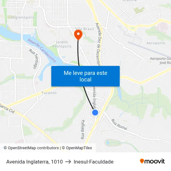 Avenida Inglaterra, 1010 to Inesul-Faculdade map