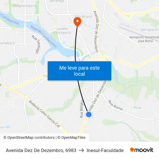 Avenida Dez De Dezembro, 6983 to Inesul-Faculdade map