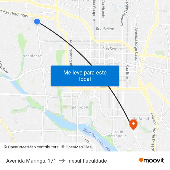 Avenida Maringá, 171 to Inesul-Faculdade map