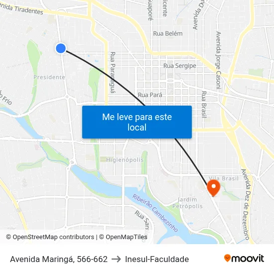 Avenida Maringá, 566-662 to Inesul-Faculdade map