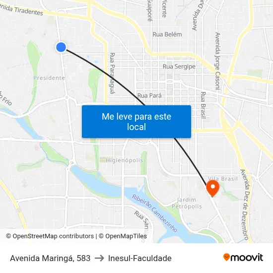Avenida Maringá, 583 to Inesul-Faculdade map
