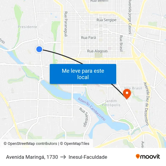 Avenida Maringá, 1730 to Inesul-Faculdade map