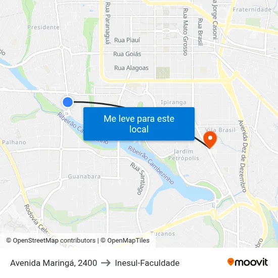 Avenida Maringá, 2400 to Inesul-Faculdade map